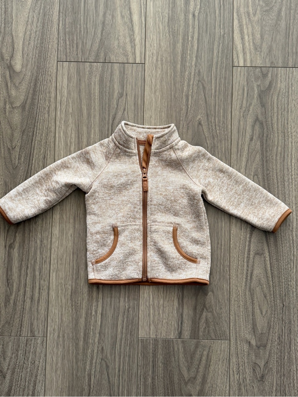 George Toddler Neutral Beige Zip-Up Jacket with Brown Trim